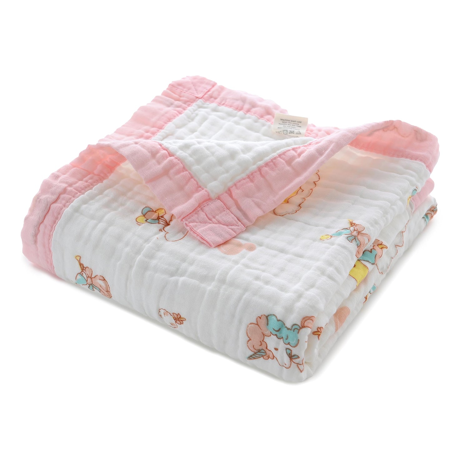 Jay & Ava Soft Cotton Muslin Blanket, 42' x 42', 4 Layers Bed Throw for Toddler, Large Baby Receiving Blanket - Pink Moon Unicorn