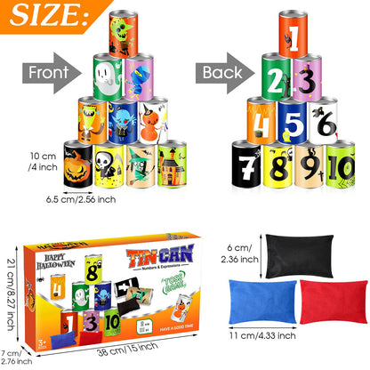 14 Pcs Halloween Party Games for Kids Adults Halloween Carnival Bean Bag Toss Games Metal Cans with 3 Bean Bags in Gift Box Boo Basket Stuffers Gifts for Holiday Trick or Treat Party Supplies