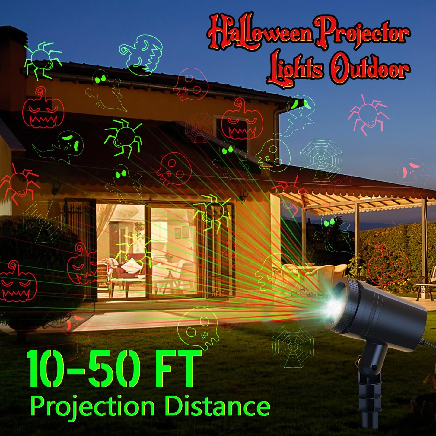 Halloween Projector Lights Outdoor, Remote Control, Waterproof Halloween Decor Energy Saving High Brightness, Timer, 3 Light Modes for Yard, Window Wall, Parties, Community Events, Store Decorations