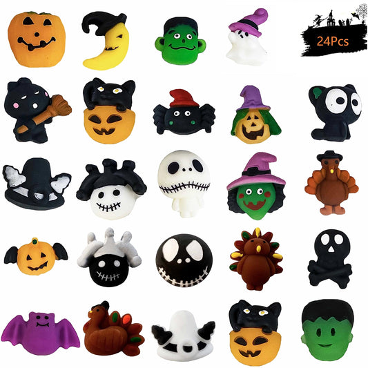 JDSTY 24Pcs Halloween Mochi Squishy Toys Stress Relief Squishies for Kids Girls Boys Halloween Party Favors Halloween Treat Bags Gifts