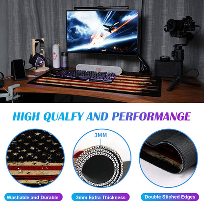 Large Extended Gaming Mouse Pad with Stitched Edges, Non-Slip Waterproof Rubber Base Mouse Pad for Office, Computer, Keyboard, Laptop and Home Desk Pad 35.4 x 15.7 x 0.12 Inch (American Antique Flag)