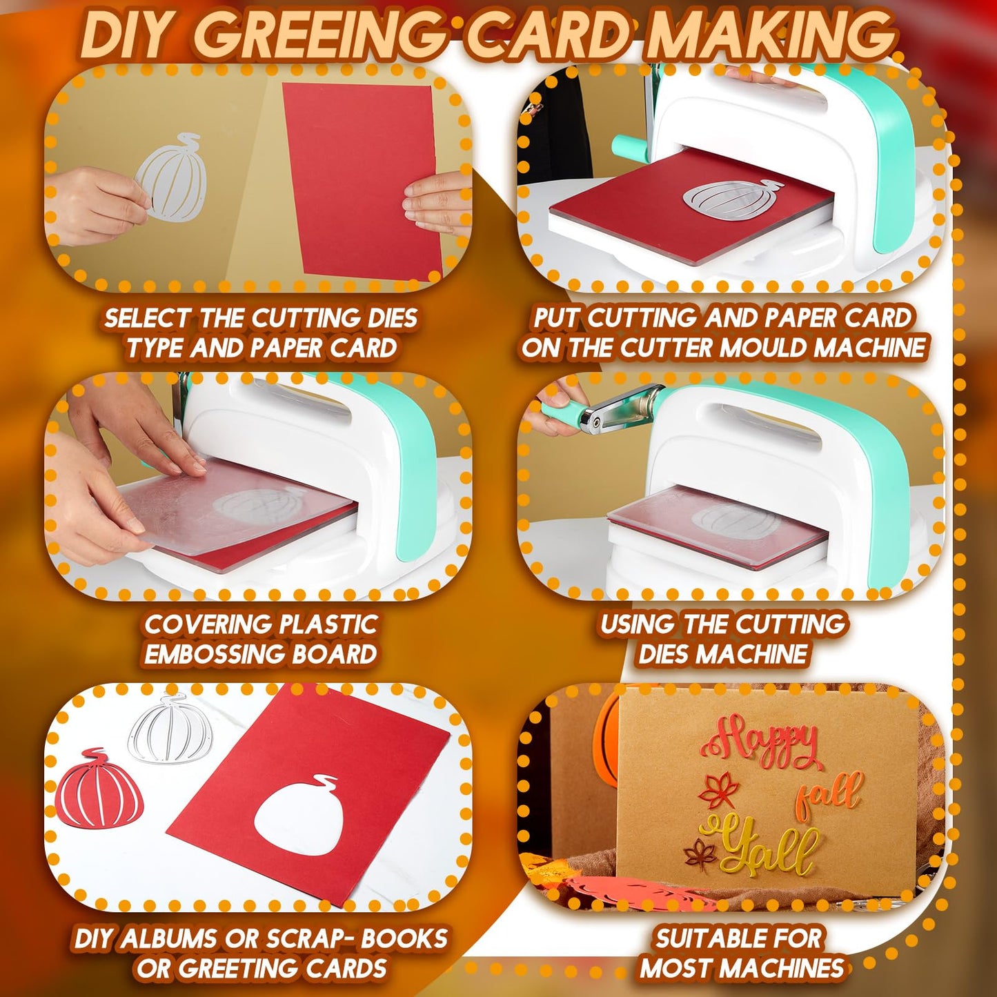 Lasnten Fall Pumpkin Metal Cutting Dies for Card Making Thanksgiving Metal Cutting Dies Happy Fall Yall Hello Words Die Cuts DIY Scrapbooking for Autumn Thanksgiving Stamps Photo Album Card Crafts