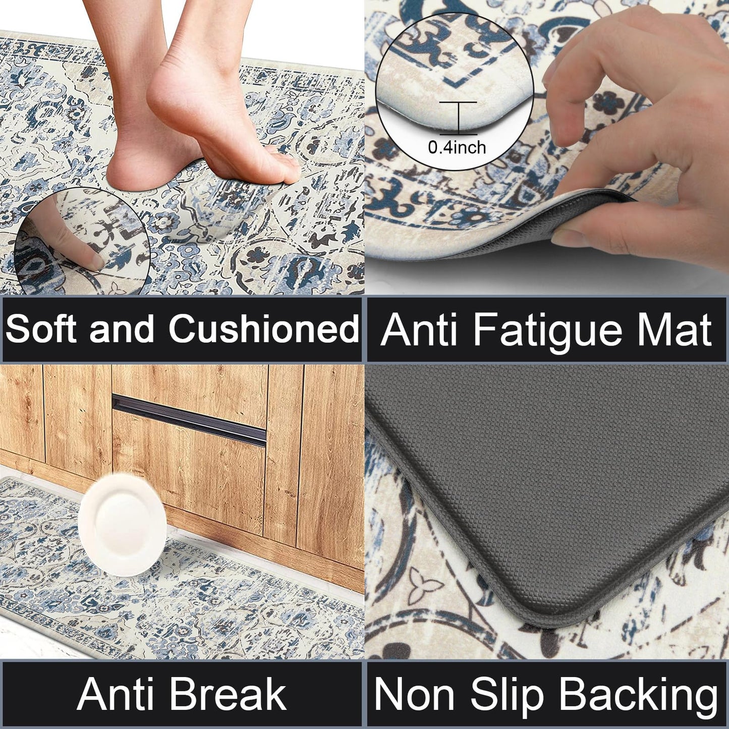 Ileading Anti Fatigue Kitchen Rugs Sets of 2 Cushioned Kitchen Mats for Floor Waterproof Kitchen Mat Set Non Slip Comfort Standing Mat for Kitchen, Office, Sink, Laundry