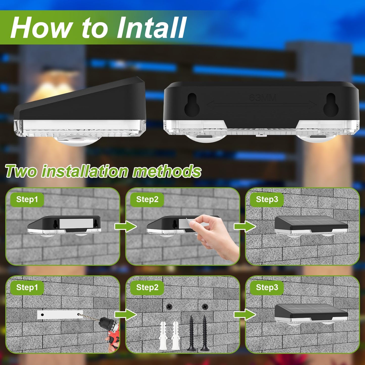 JeTuvlie Solar Fence Lights Outdoor, 8 Pack LED Fence Lights, 3000/4000/6000K 3 Mode, IP65 Waterproof,Solar Wall Lights for Outside, Backyard/Step/Deck Fence/Stair Railing/Patio