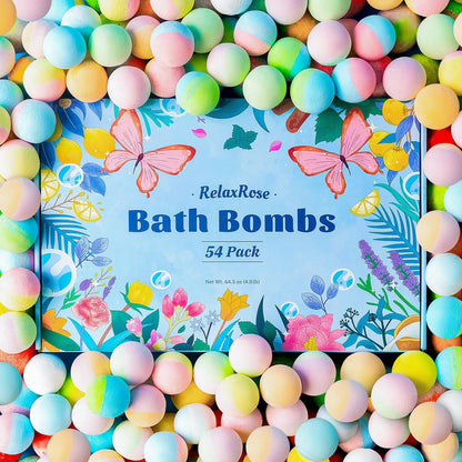 54 Pack Handmade Bath Bombs – 11 Vibrant Colors & 9 Unique Scents, Long-Lasting Fizzy Bubbles & Colorful Magic, 7-Minute Dissolve for Relaxation, Perfect for Birthdays & Summer Self-Care