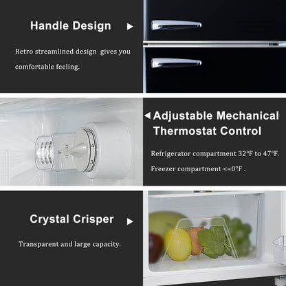 Galanz GLR40TBKER Retro Compact Refrigerator, Mini Fridge with Dual Doors, Adjustable Mechanical Thermostat with Freezer, 4.0 Cu Ft, Black