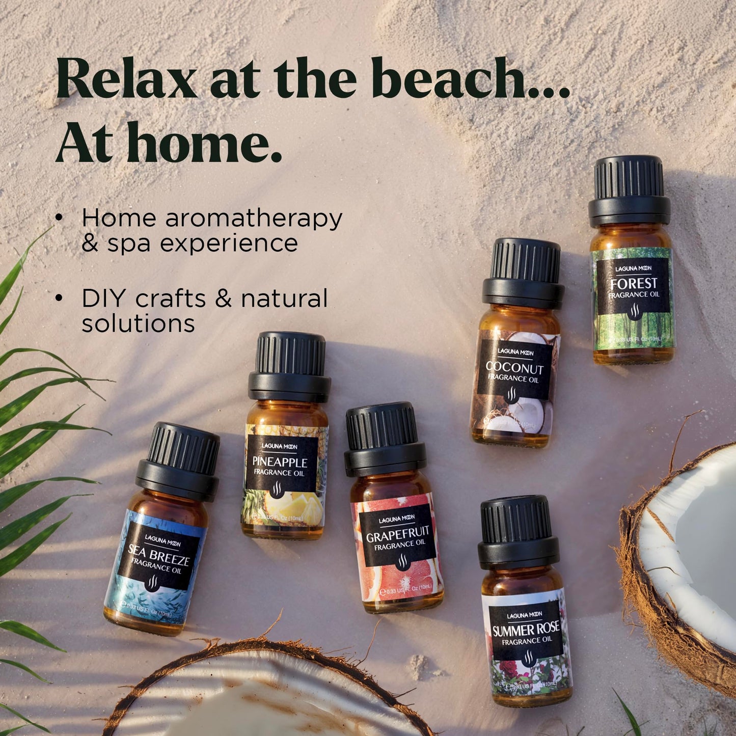 Lagunamoon Essential Oils Set - Top 6 Blends for Diffusers, Home Care, Candle Making Scents, Fragrance, Aromatherapy, Humidifiers, Gifts - Peppermint, Tea Tree, Lavender, Eucalyptus, Orange (10mL)