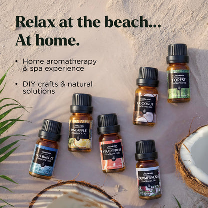 Lagunamoon Essential Oils Set - Top 6 Blends for Diffusers, Home Care, Candle Making Scents, Fragrance, Aromatherapy, Humidifiers, Gifts - Peppermint, Tea Tree, Lavender, Eucalyptus, Orange (10mL)