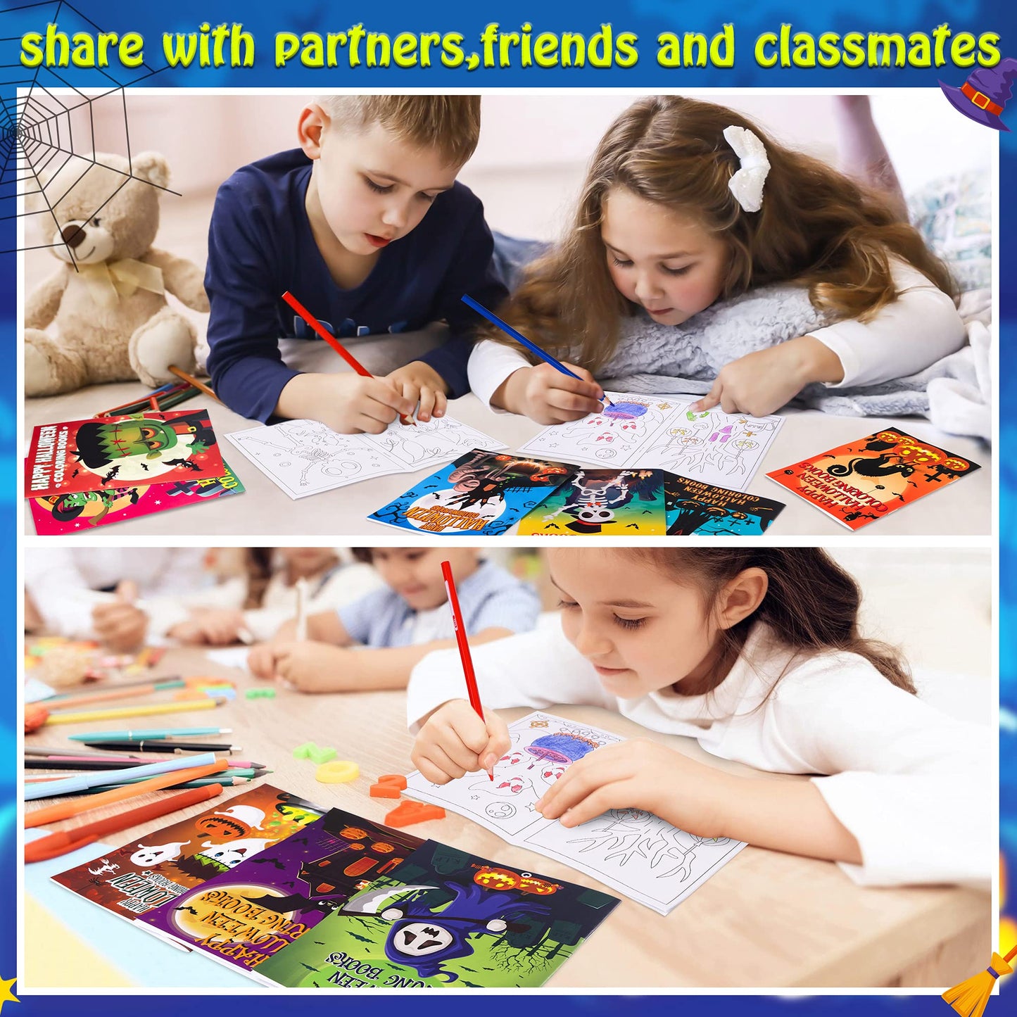 Geefuun 60PCS Halloween Coloring Books Bulk for Kids - Hallowmas Trick or Treat Goodie Bags Fillers Stuffer Gifts Party Favors Supplies