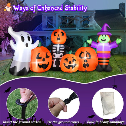 8FT Length Halloween Inflatables Pumpkin Outdoor Decoration, Witch, Ghost, with Blow Up Pumpkin Inflatables Decorations Built-in LED Lights & Powerful Air Blower for Party Garden Halloween Decor