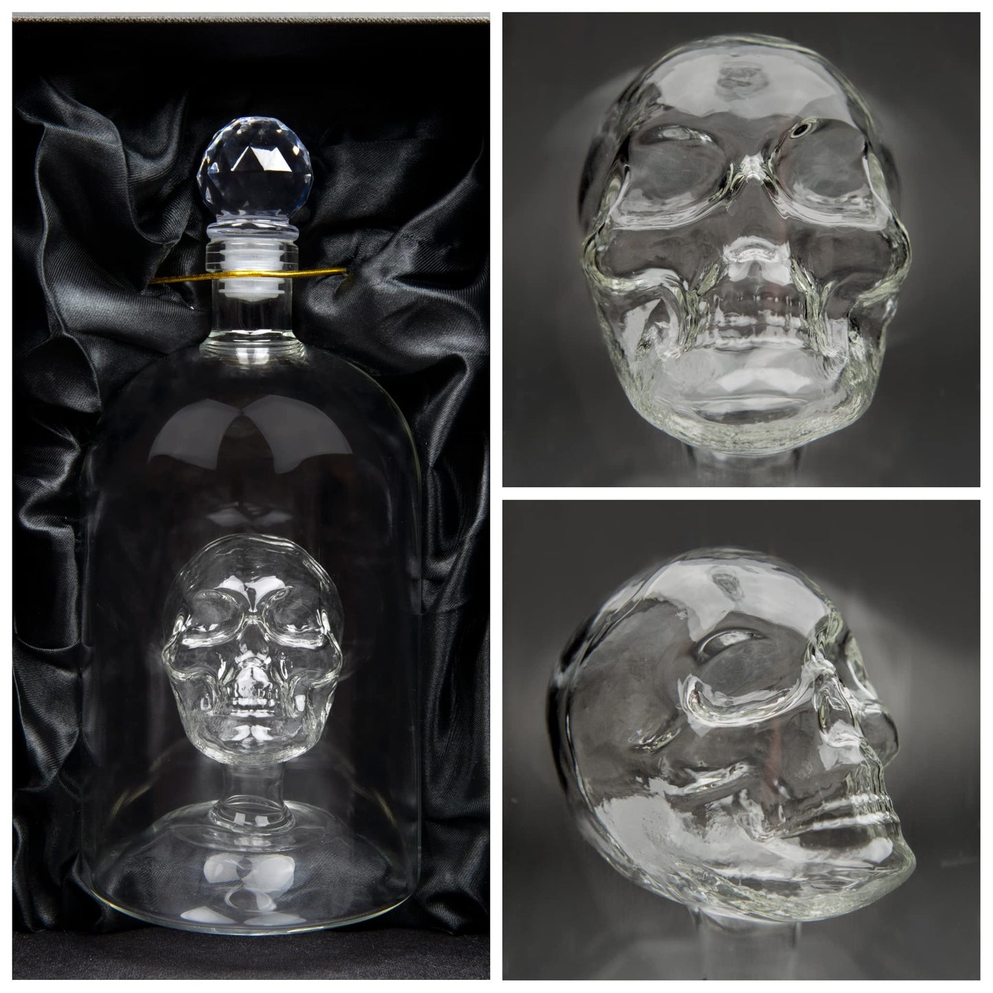 Kobi & Knight Premium Skull Decanter - Borosilicate Glass - for Vodka, Whiskey, Rum, Gin, Tequila Bottle - 25fl oz / 750ml Skull Barware