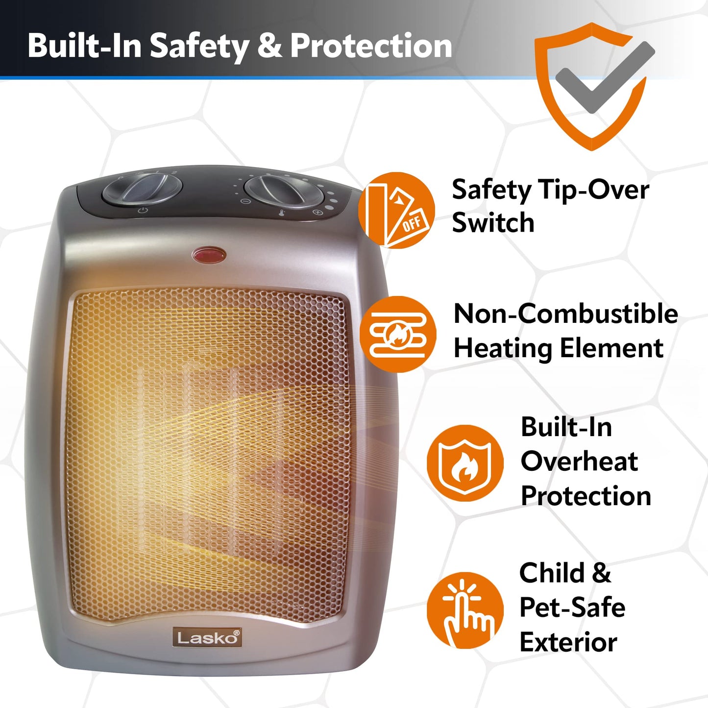 Lasko Portable Indoor Electric Ceramic Space Heater with Tip-Over Safety Switch, Overheat Protection and Thermostat, 2 Speeds, Safe for Home, 9.2 Inches, Dark Gray, 1500W, 754201