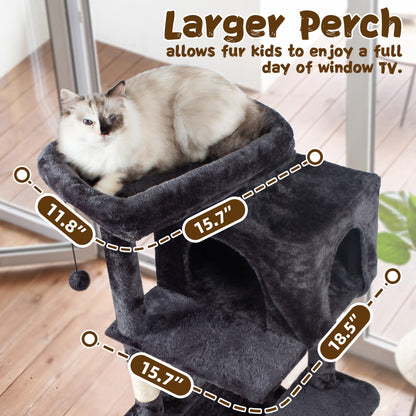 Fantasreen 40" Gray Cat Tree Tower for Indoor Cats, Scratching Post with Hammock, Cat Condo for Kittens and Adult Cats