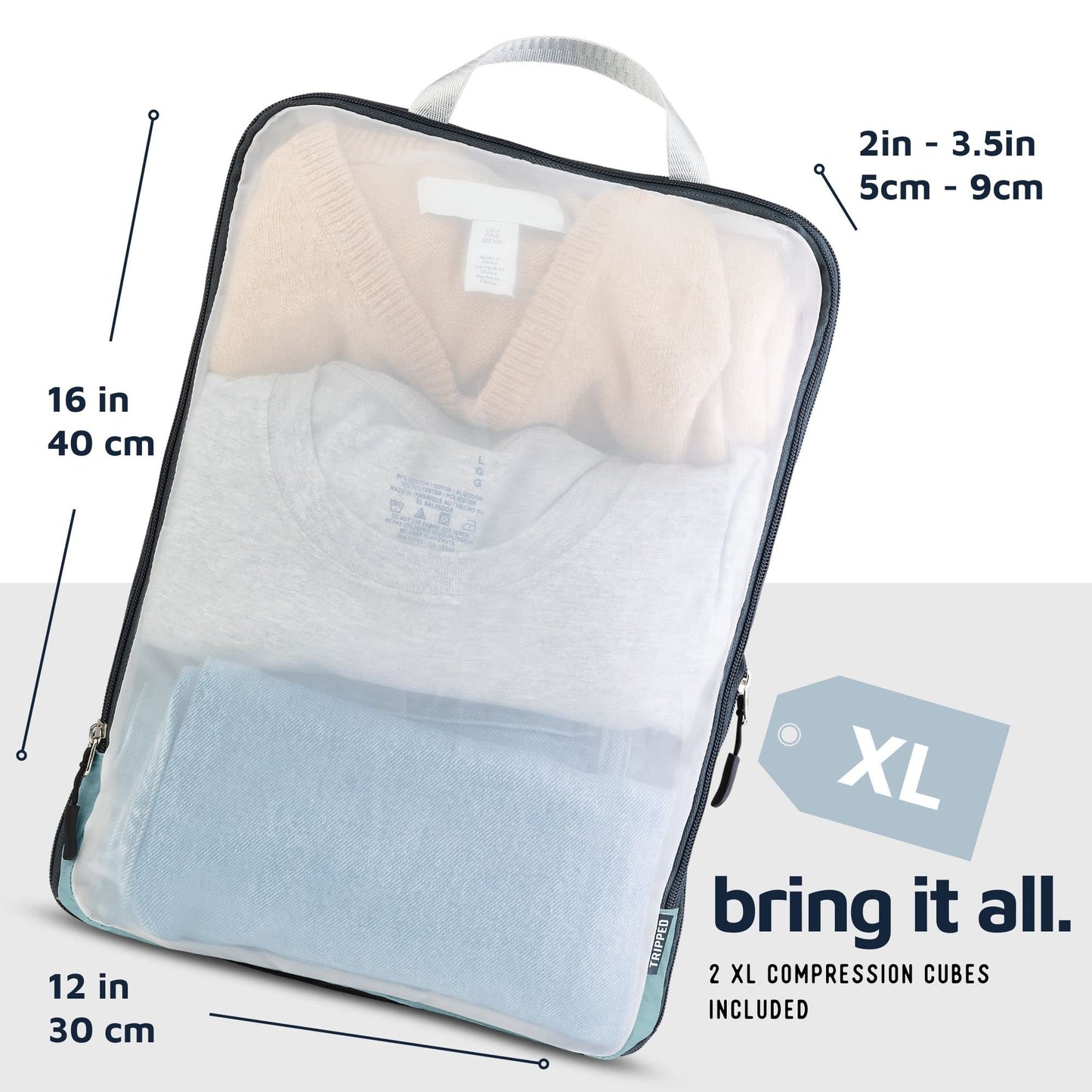 Large Packing Cube Set with See Through Mesh- Compression Packing Cubes Travel Organizers by TRIPPED Travel Gear (Dusty Teal)