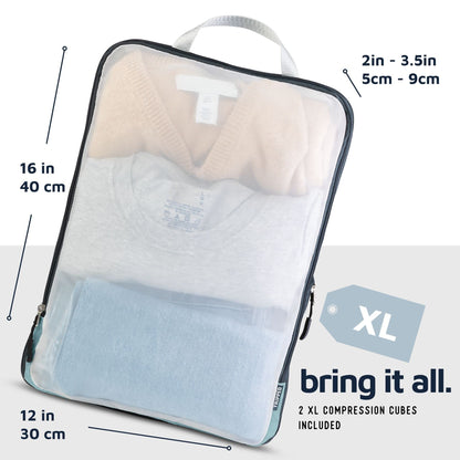 Large Packing Cube Set with See Through Mesh- Compression Packing Cubes Travel Organizers by TRIPPED Travel Gear (Dusty Teal)