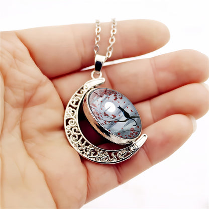 DEQIYIJI Cat Gifts Cute Black Cat Moon Pendant Necklace Jewelry For Women Cat Lovers Stuff Silver