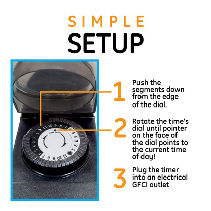 GE 24-Hour Heavy-Duty Outdoor Mechanical Timer, 2 Grounded Outlet Timer, Programmable Daily Cycle, 30-Minute Interval Outdoor Timer, Weather Resistant, Outdoor Light Timer, Black, 1 Pack, 15138