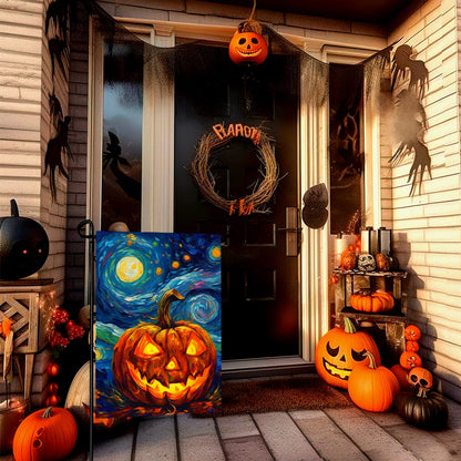 Dacawin Halloween Garden Flag Pumpkin Garden Flag Van Gogh Garden Flags Arts Starry Night Sky Moon Yard Flag Double Sided Fall Porch Patio Farmhouse Outdoor Yard Decorative 12 x 18 Inch