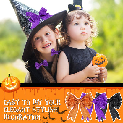 Juinte 3 Roll 30 Yards Halloween Glitter Wired Ribbon Halloween Party Favors Decor Gift Wrapping Ribbon for Craft Headband Bow Decor(1.5 Inch,Black, Orange, Purple)