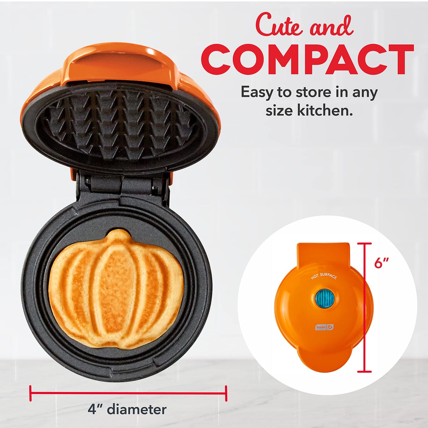 Dash Mini Waffle Maker (2 Pack) for Individual Waffles Hash Browns, Keto Chaffles with Easy to Clean, Non-Stick Surfaces, 4 Inch, Halloween, Black and Orange