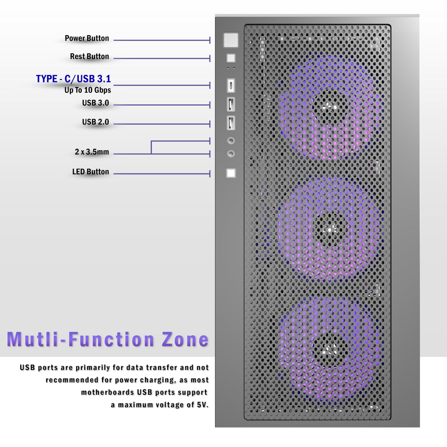 KEDIERS PC CASE ATX 4 Fans Pre-Installed, Type-C Mid Tower Computer Case with Full-View Dual Tempered Glass, Gaming PC Case,Black,P4