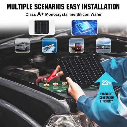 ECO-WORTHY 10W Solar Car Battery Charger Maintainer 12V Waterproof Portable Solar Trickle Charger for Car Truck Boat Lawn Mower RV Trailer Tractor ATV Utility Vehicle Battery