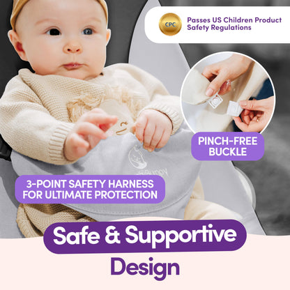 ComfyBumpy Ergonomic Baby Bouncer Seat - Bonus Travel Carry Case - Safe, Portable Bouncing Chair with Adjustable Height Positions - Infant Bouncy Seat Perfect for Newborn Babies (Grey)