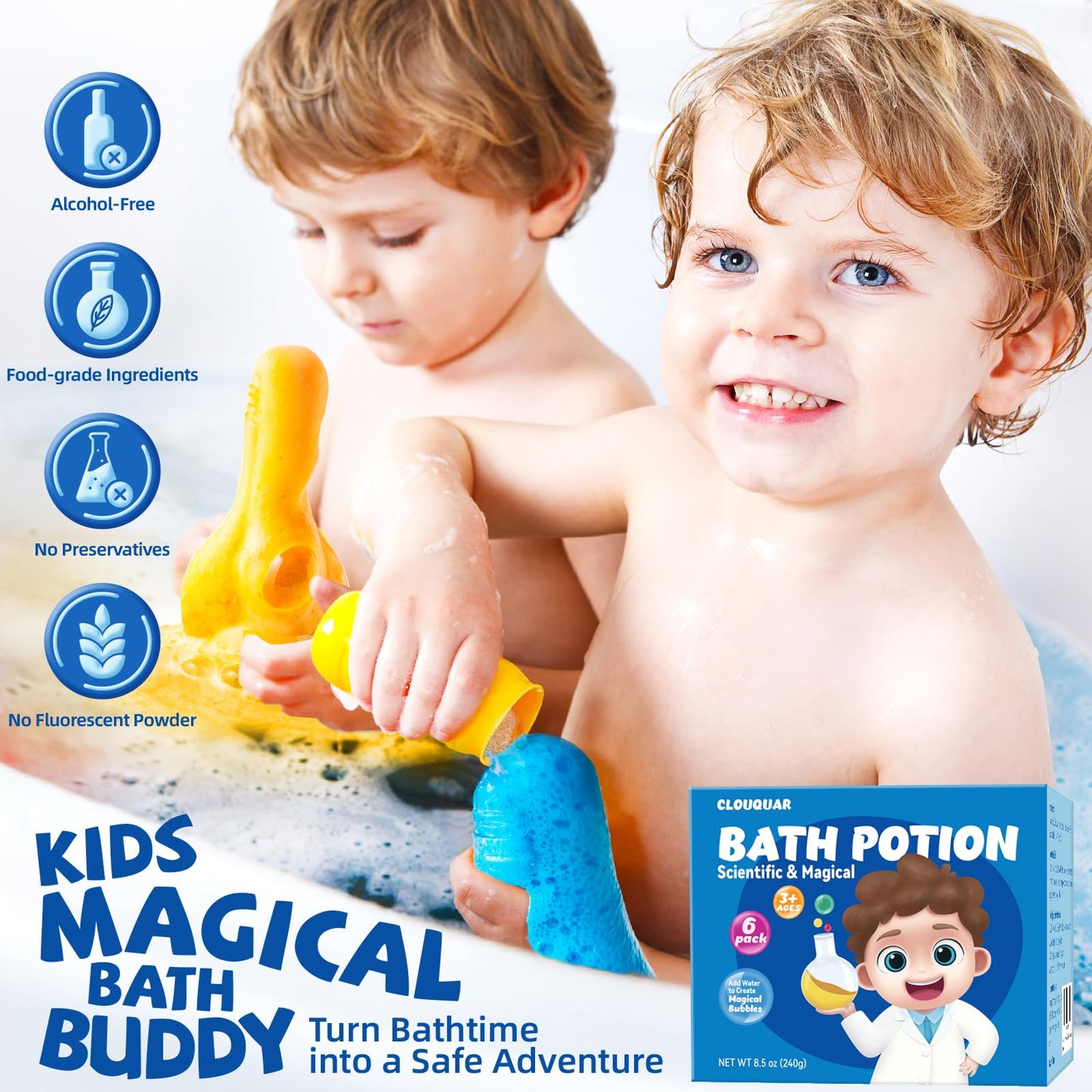 CLOUQUAR Kids Bath Bomb Potions, 6 Pack Non-Toxic Fizzy Bubble Bath Explosions, Colorful Burst Bath Potions for Kids, Scientific & Magical Bath Time Buddy, Fun & Educational Bubble Bath for Kids