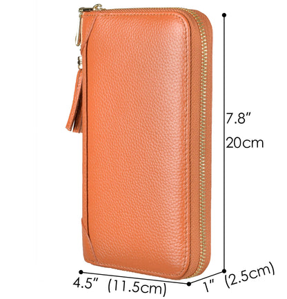 Easyoulife Credit Card Holder Wallet Womens Zipper Leather Case Purse RFID Blocking (Brown)