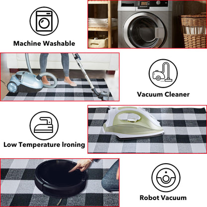 Cotton Buffalo Plaid Rugs 27.5"x43"(2.3'x3.6'),Complete Home Rug Hand-Woven, Indoor/Outdoor Use,Black & White Checkered Rug-Layered Door Mats, Washable for Front Porch, Kitchen, Farmhouse