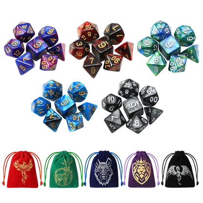 Grajar 35Pcs DND Dice Set with 5 Colorful Animal Patterned Dice Pouches, Polyhedral Dice Sets for Dungeons and Dragons D&D TTRPG MTG Table Role Playing Games