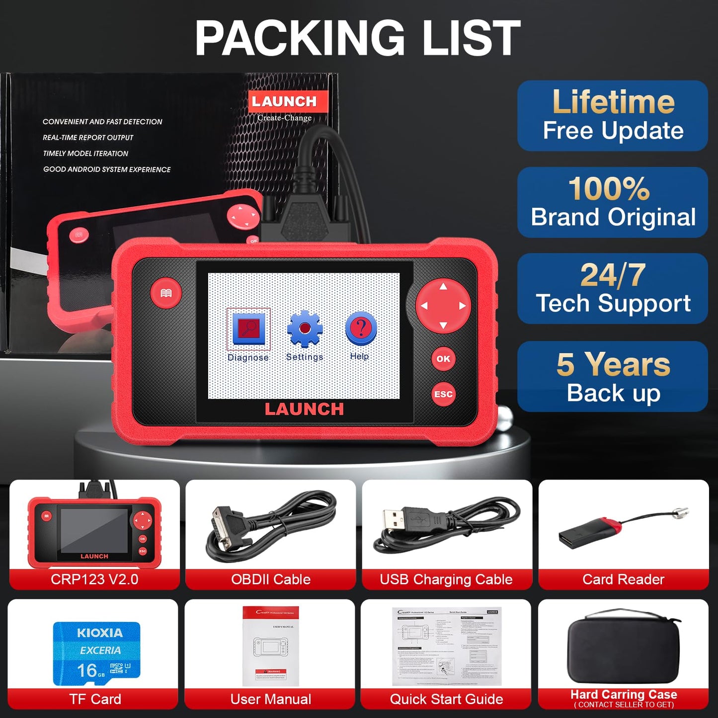 LAUNCH CRP123 V2.0 Elite OBD2 Scanner-2025 New Model Engine/ABS/SRS/Transmission Diagnostic Scan Tool SRS Airbag Code Reader,3 Reset Oil Service/Throttle Relearn/SAS Reset,Free Update