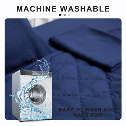 FLXXIE 4 Pieces Toddler Bedding Set, Soft and Breathable Microfiber Crib Sheet Set, Includes Quilted Comforter, Flat Top Sheet, Fitted Sheet, Envelope Pillow Case for Boys and Girls, Navy Blue