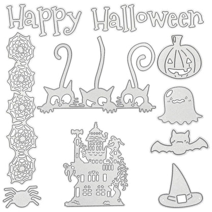 9 Pieces Halloween Cutting Dies Set Pumpkin Skull House Shape Template Metal Cutting Stencils for Halloween Scrapbook Card Making DIY Crafts Favors