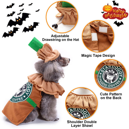 Latte Coffee Dog Costume - Dog Halloween Costume Pet Cosplay Clothes for Small Medium Dogs Puppies Cats for Christmas Birthday Party Photo Props Dress up Accessories Parade Halloween Decorations