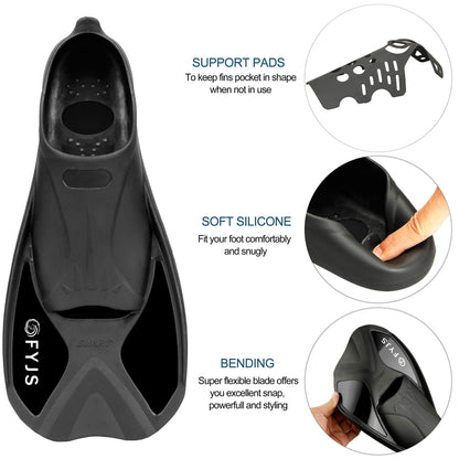 FYJS Short Swim Fins with Comfortable Full Foot Pocket Travel-Size for Snorkeling and Scuba Diving