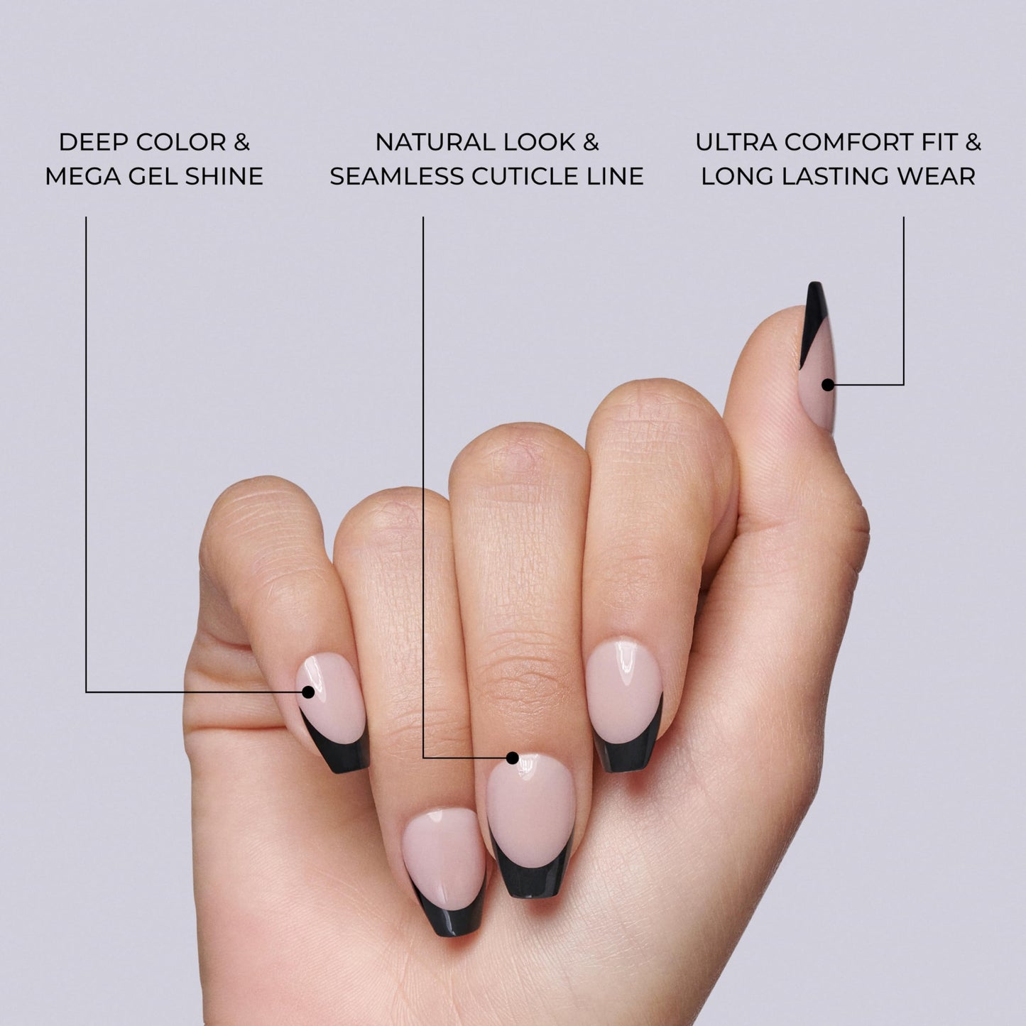 KISS Salon Acrylic, Press On Nails, Nail glue included, 'Flame', Dark Black, Short Size, Coffin Shape, Includes 28 Nails, 2g glue, 1 Manicure Stick, 1 Mini File