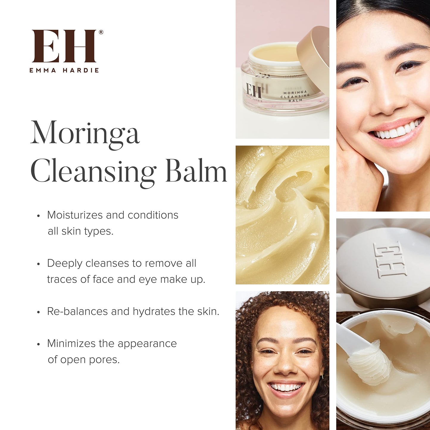 Emma Hardie 100ml Moringa Cleansing Balm with Cleansing Cloth Set, No-Rinse Formula Removes Face & Eye Make Up, Moisturizes & Hydrates the Skin, Natural & Cruelty Free, Vegan & Cruelty Free