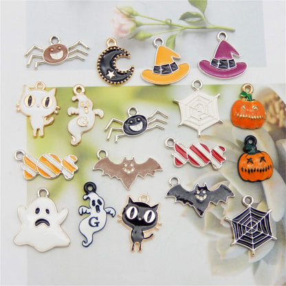 Julie Wang 54pcs Alloy Enamel Halloween Charms Candy Pumpkin Ghost Spider Bat Pendants for Holiday Jewelry Making Party Decoration Crafts DIY