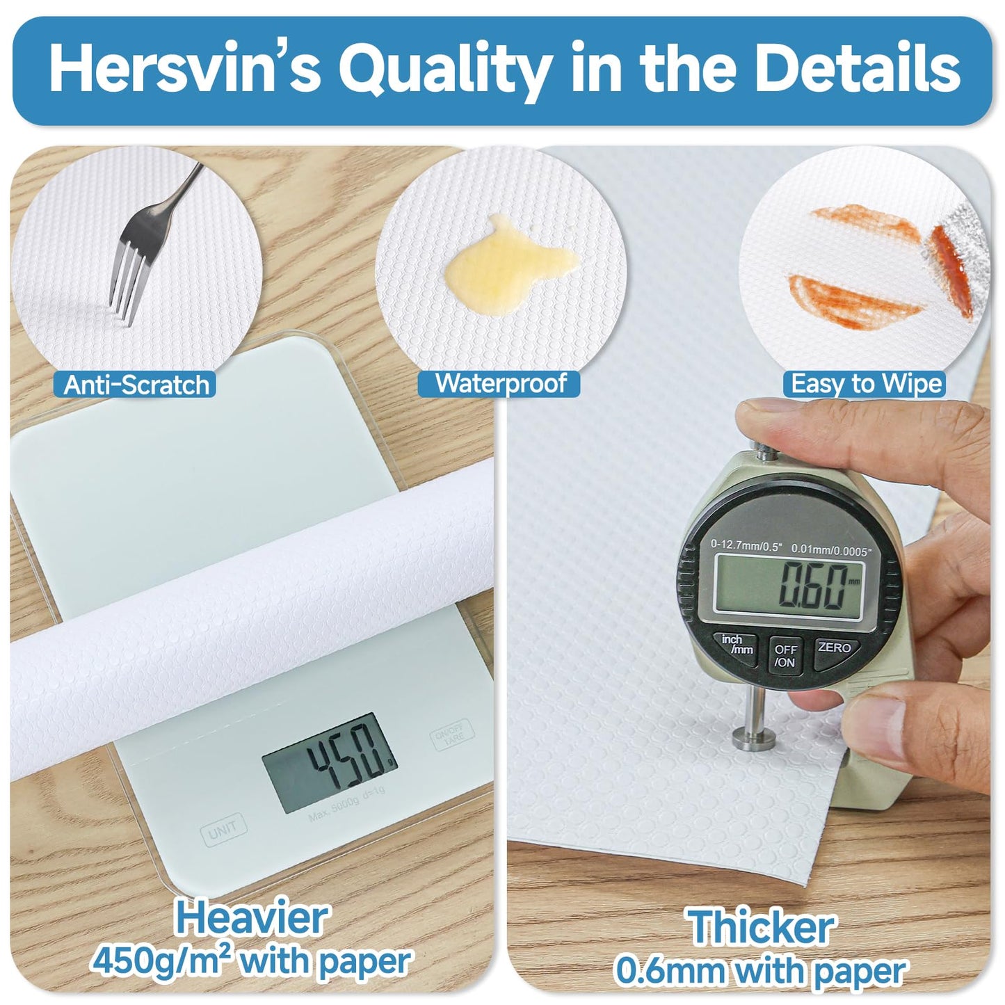 Hersvin Shelf Liners 10 in x 20 ft Self-Adhesive EVA Drawer Mats, Cupboard Protector, Kitchen Cabinet Lining Fridge Liner (White Flat Dot, 25.4x610cm)