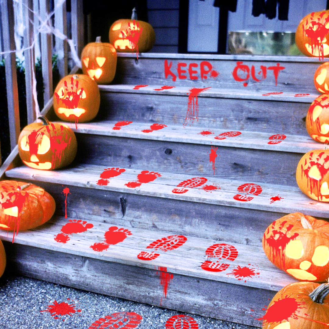 Halloween Party Decorations Zombie Vampire Halloween Party Decor Bloody Hand Footprints Window Wall Decals Zombie Vampire Party Supplies Decorations for Kids Party Floor Sticker Clings