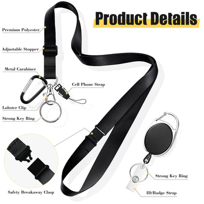 ELV Badge Holder, ID Card Wallet with 5 Card Slots, 1 RFID Blocking Pocket, Retractable Reel and Neck Lanyard Strap for Offices, School, Driver Licence