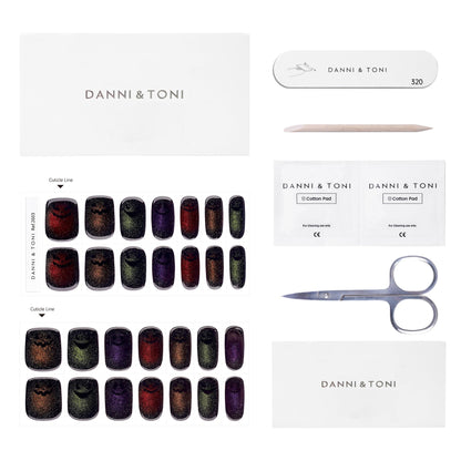 DANNI & TONI Semi Cured Gel Nail Strips Halloween Ghost Cat Eye Gel Nail Wraps Gift for Woman | Spooky Night