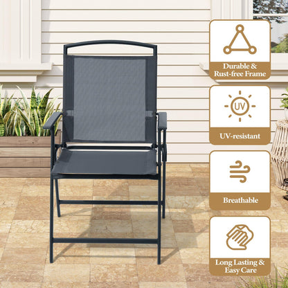 Crestlive Products Folding Patio Chairs Set of 4, Outdoor Foldable Chairs for Outside Portable Lawn Chair with Durable Rust-Resistant Frame and Breathable Textilene Material, Gray