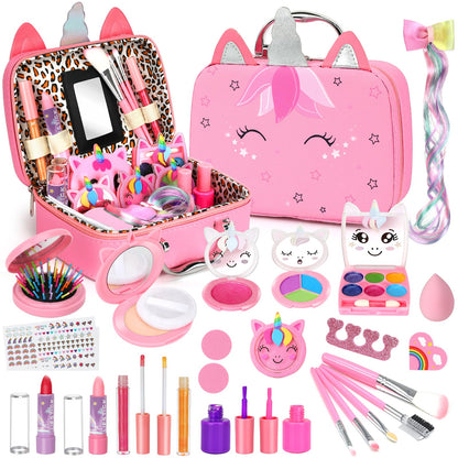 Heaning Kids Washable Makeup Girl Toys - Real Makeup Kit Kid Make up Set for Toddlers Children Princess Dress Up Christmas Birthday Gifts Toys for 3 4 5 6 7 8 9 10 11 12 Year Old Girls