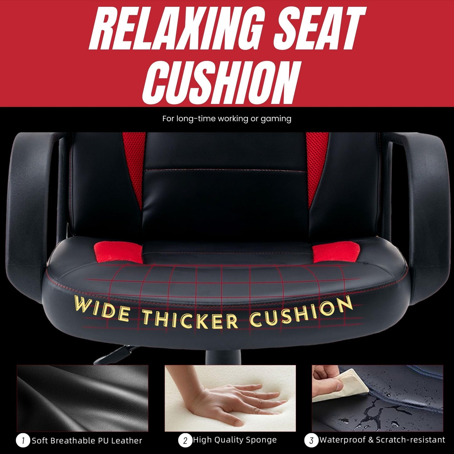 Ergonomic Computer Gaming Chair Home Office Racing Executive Video Task Desk PU Leather for Adults Teens Kids Gamer