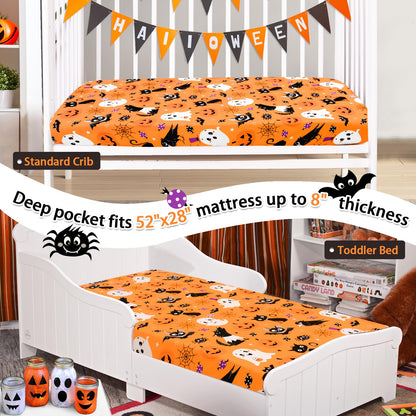 JISEN Halloween Crib Sheet Bats Fitted Crib Sheet for Boys Girls Crib Mattress Cover Baby Sheet for Standard Crib and Toddler Mattress Soft Breathable Baby Bed Sheet for Neutral 52x28 Inch Ghosts