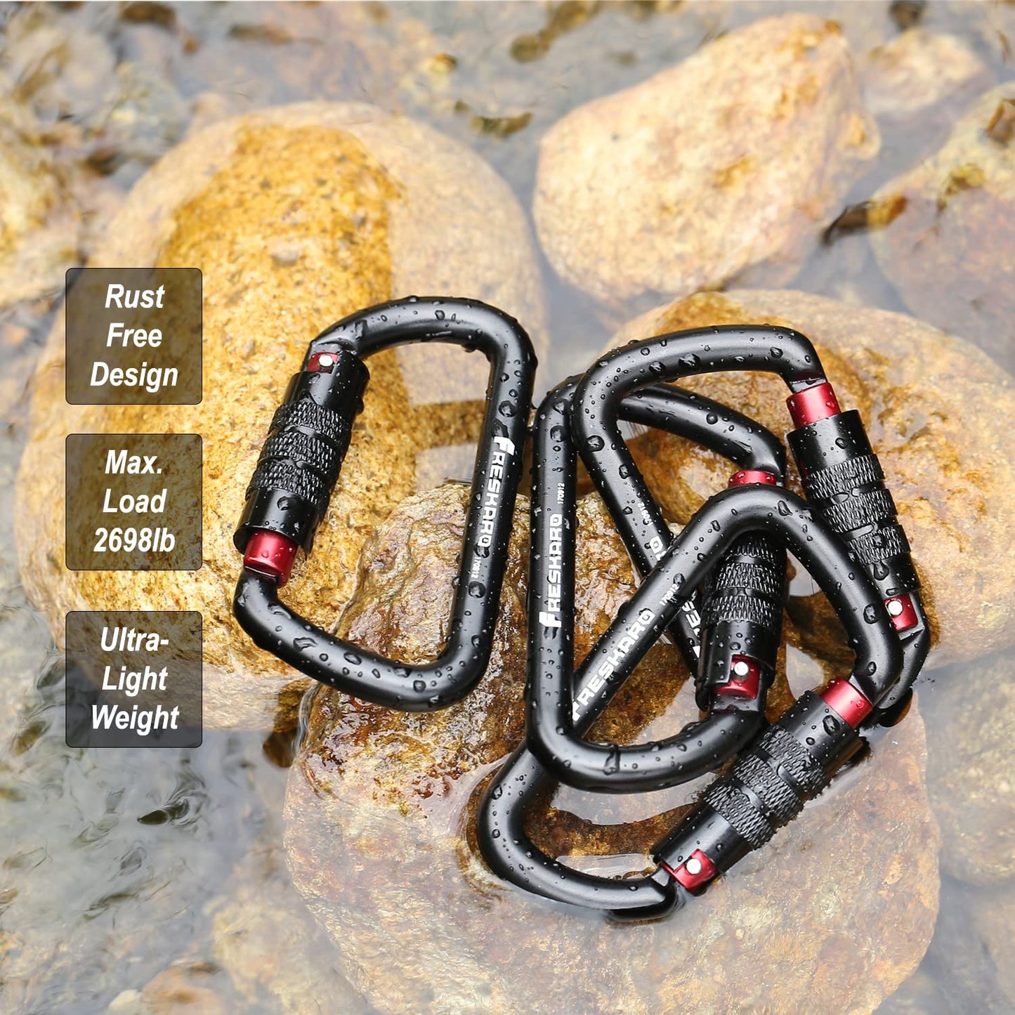 3 inch Locking Carabiner Clips-Twist Auto Lock Caribeener, Heavy Duty Keychain Key carabeaner Hooks, 7075 Aerial Aluminum Ultra Light, for Hammock, Hiking, Yoga Swing, Camping, Backpack, Black,3pack