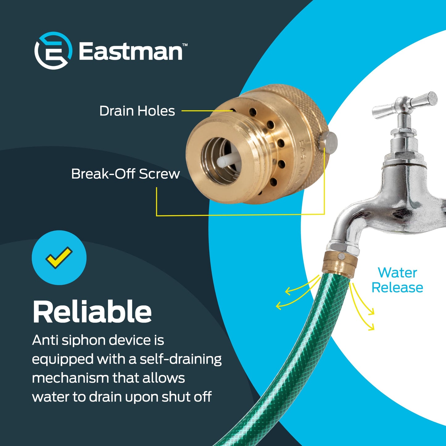 Eastman 3/4 Inch FHT x 3/4 Inch MHT Hose Bibb Anti Siphon Vacuum Breaker, Brass Plumbing Fitting, 20199