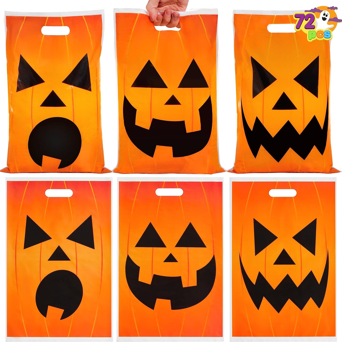 JOYIN 72 Pcs Halloween Goodie Bag, Pumpkin Plastic Candy Bags for Kids trick or treating, Halloween Jack o' Lantern Trick or Treat Bags for Snacks Party Favors, Treats Party Supplies